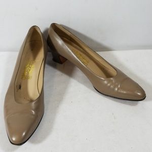 Salvatore Ferragamo Leather Slip On Heels Size 10